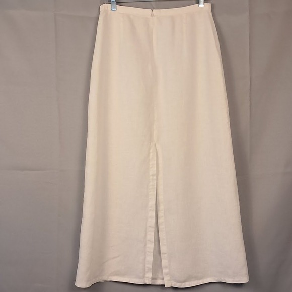 ZARA S 100% White Linen Maxi Skirt A-Line High Waist Back Slit Summer Beach - Picture 3 of 6